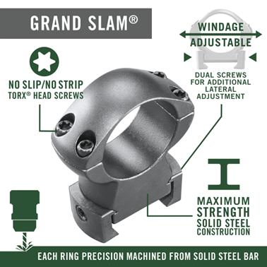 Weaver Grand Slam Top Mount Rings - Windage Adjustable